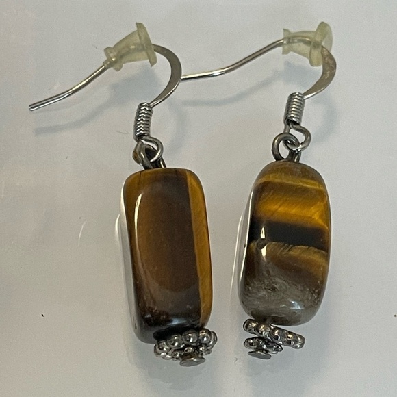 Tiger Eye Drop Dangle Earrings - Picture 2 of 4